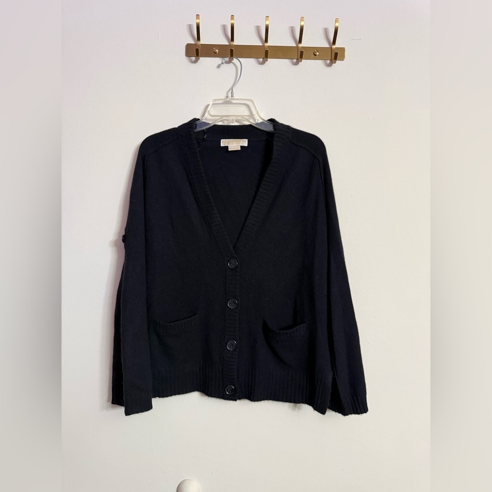 MICHAEL KORS Classic Black Cardigan 100% Cashmere Sweater XS